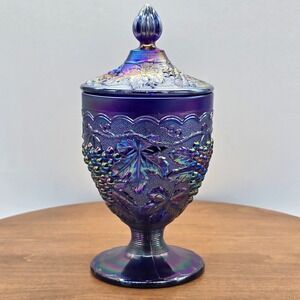 MINT Imperial Glass Cobalt Blue Grape & Cable Covered Jar Aurora Jewels w/ Tags
